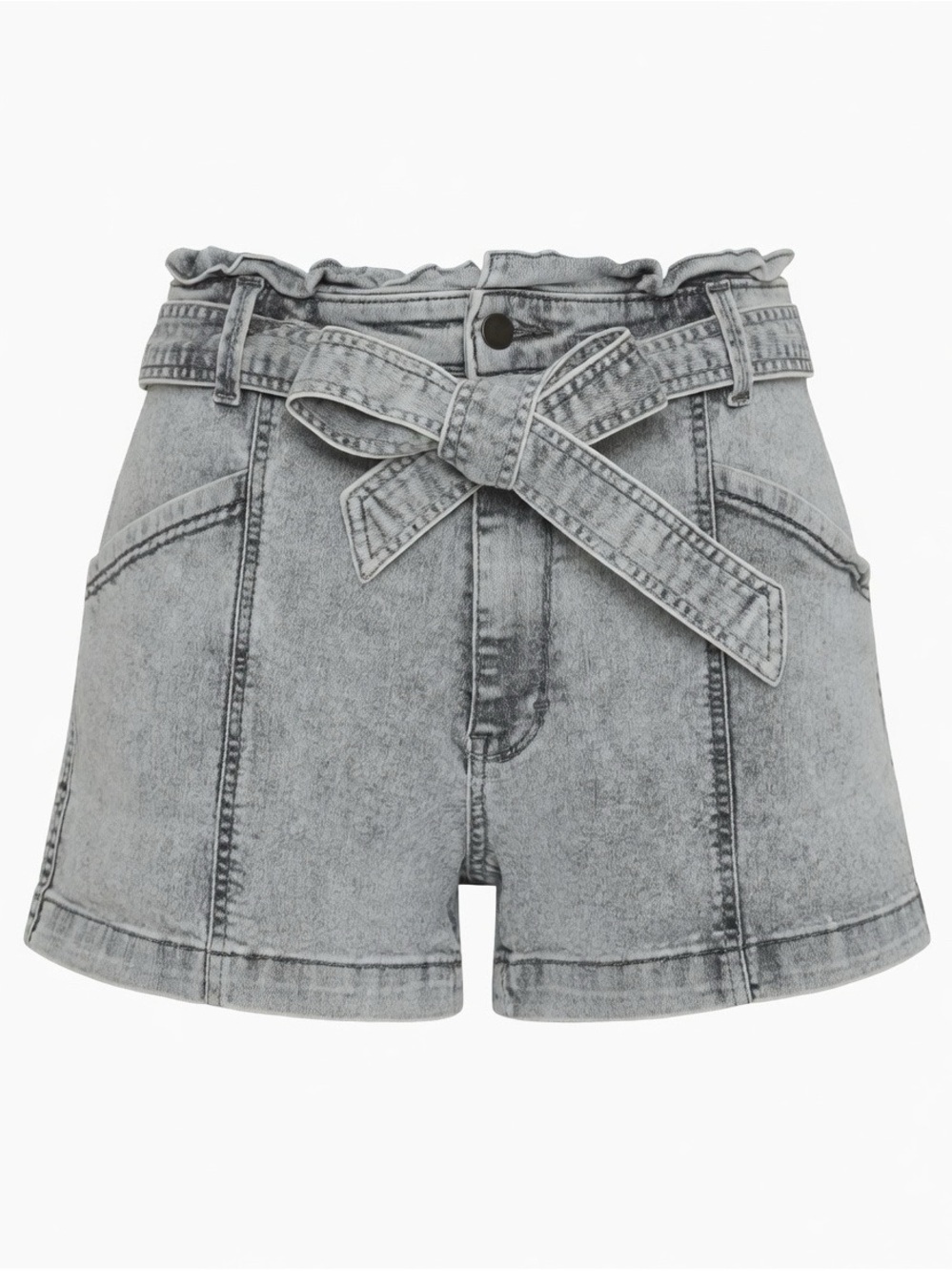 Universal Thread Light Gray High-Rise Paperbag Denim Shorts with Tie Belt